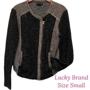 Lucky Brand Charcoal and Light Gray Knit Jacket SZ S Raw Edges